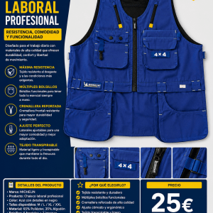 Chaleco Laboral Profesional Michelin 4x4 — Azul con Detalles en Negro | Tallas M-XXL
