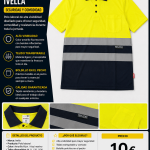 olo Laboral de Alta Visibilidad Ivella — Amarillo Flúor / Azul Marino | Tallas M-XXL
