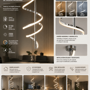 Lámpara Colgante LED Coda Espiral Moderna – 2500 lm | 3 Temperaturas de Color