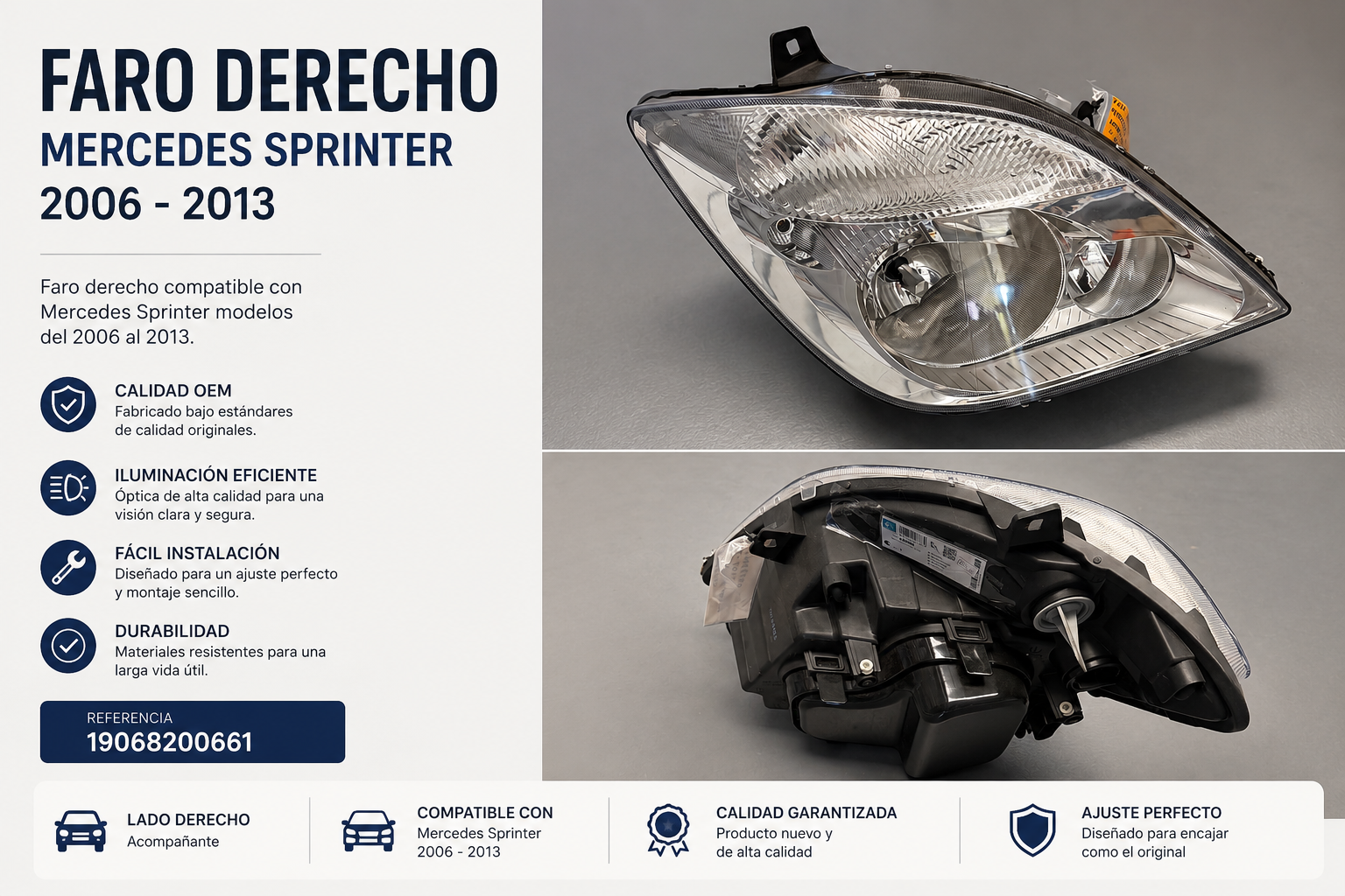 Faro Delantero Derecho para Mercedes Sprinter (2006-2013) – Ref. 19068200661