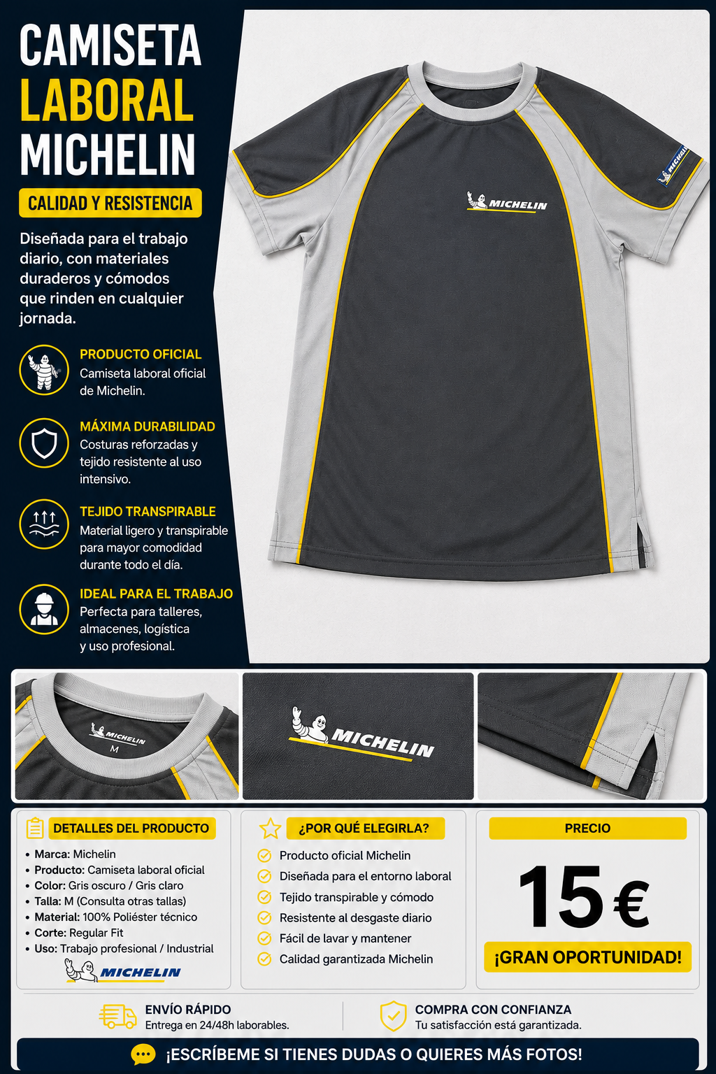 Camiseta Laboral Michelin — Producto Oficial, Talla M