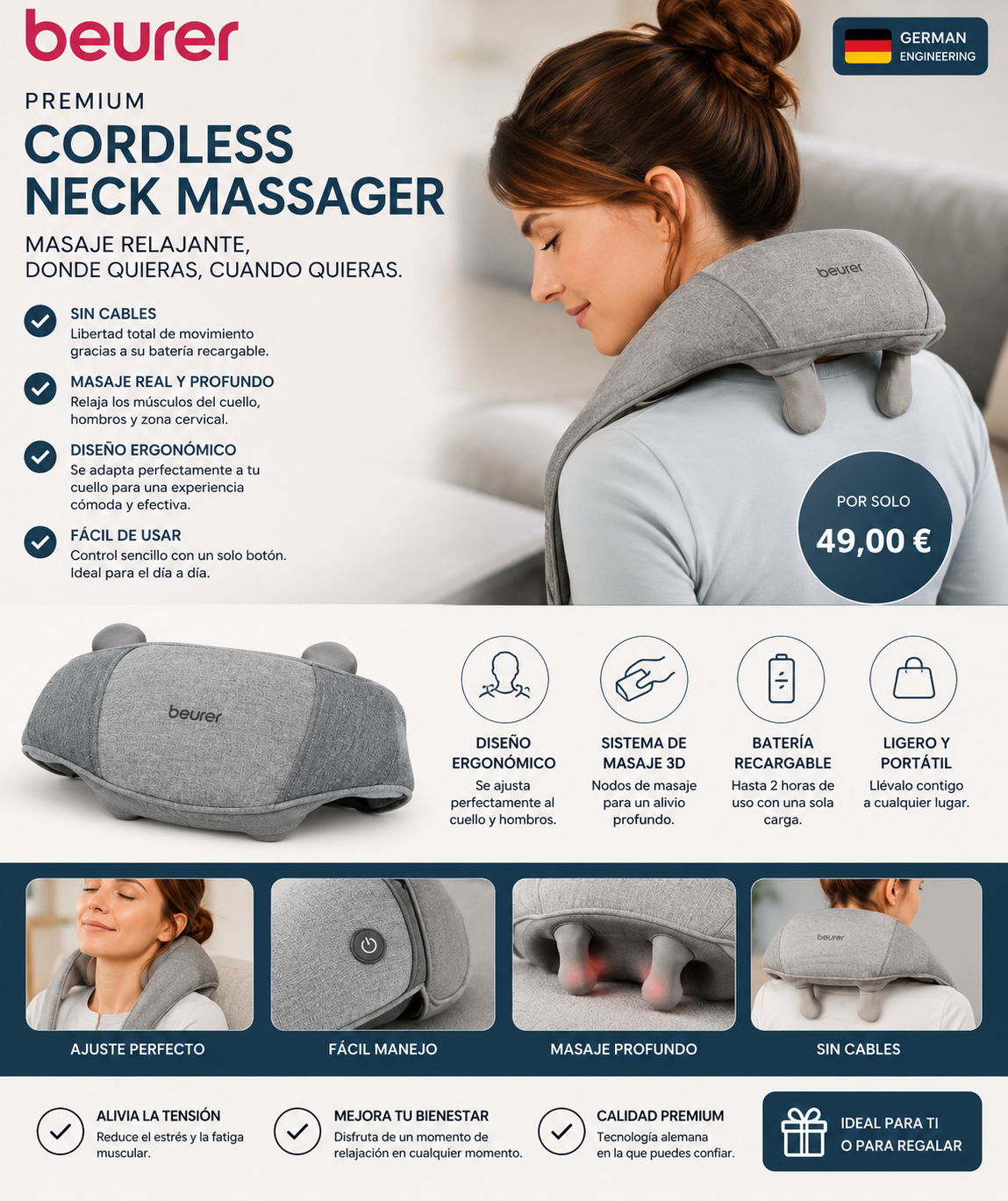 Beurer Cordless Neck Massager Premium — Masajeador de Cuello Inalámbrico