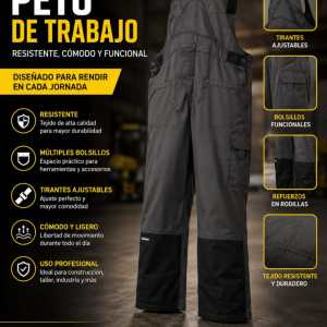 Peto de Trabajo Gris con Refuerzos en Rodillas — Resistente, Cómodo y Funcional
