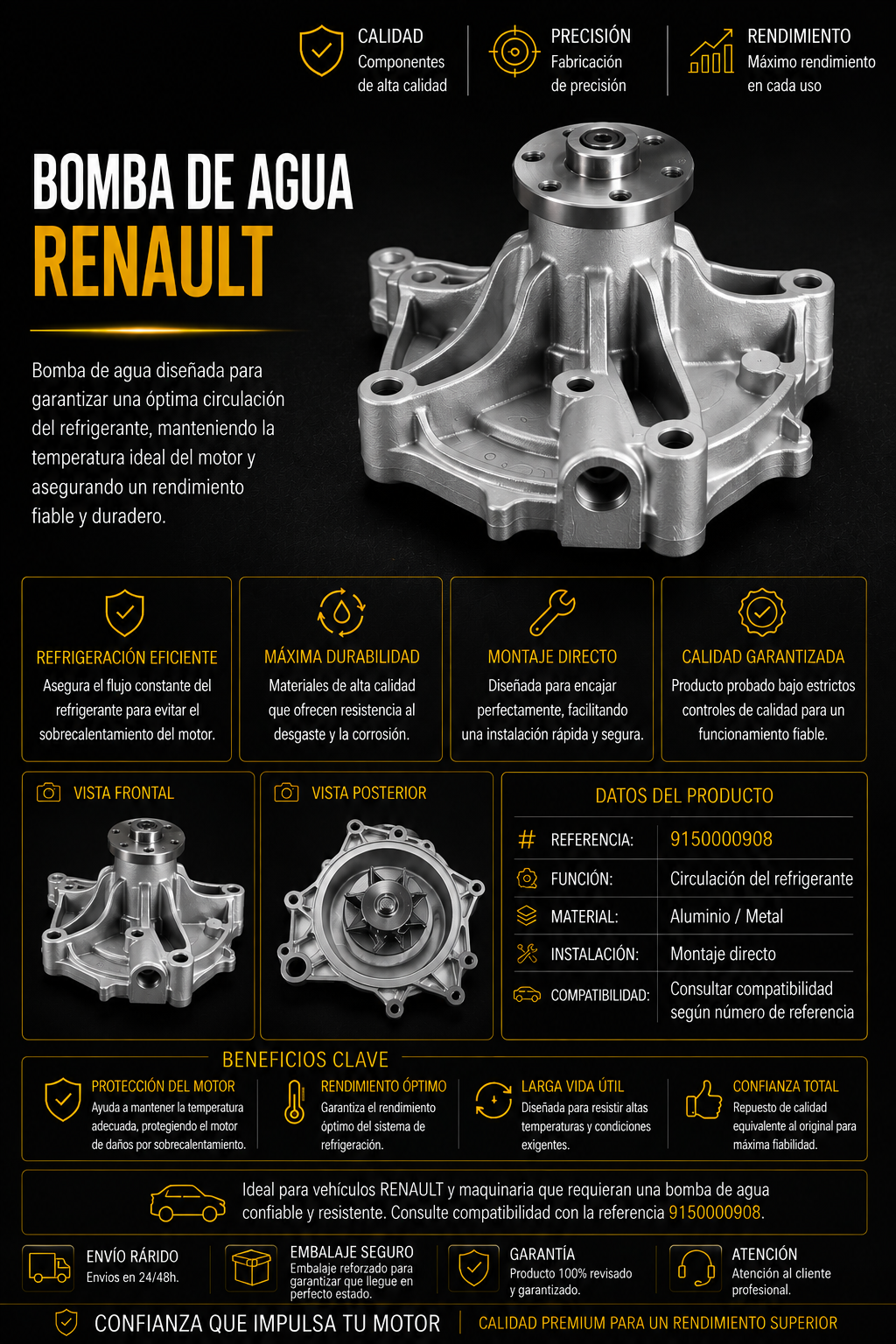 Bomba de Agua RENAULT | Ref. 9150000908
