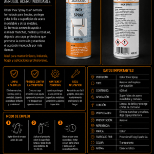 Ocker Inox Spray 400 ml – Limpiador y Protector de Acero Inoxidable