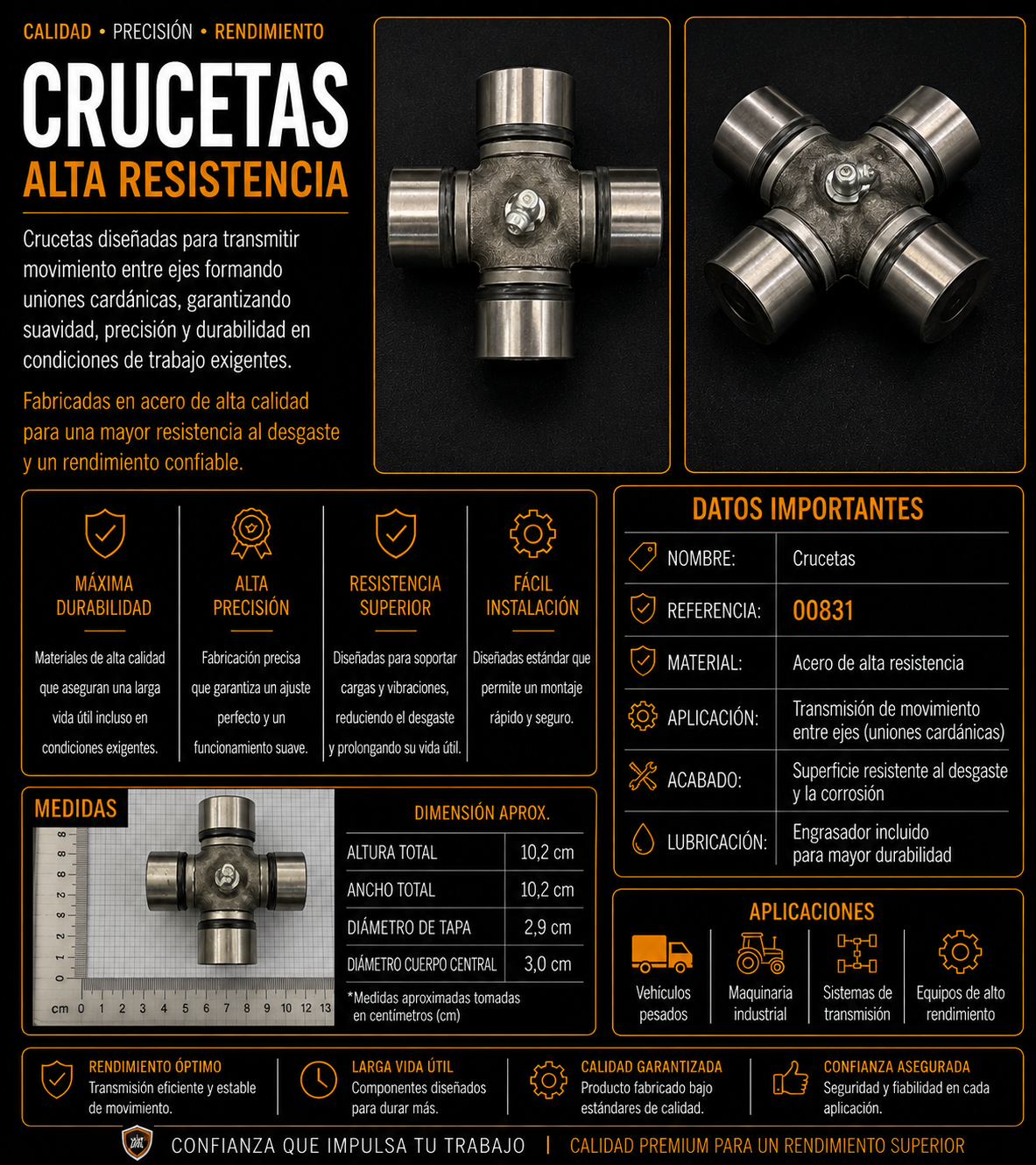 Cruceta de transmisión de alta resistencia - referencia: 00831
