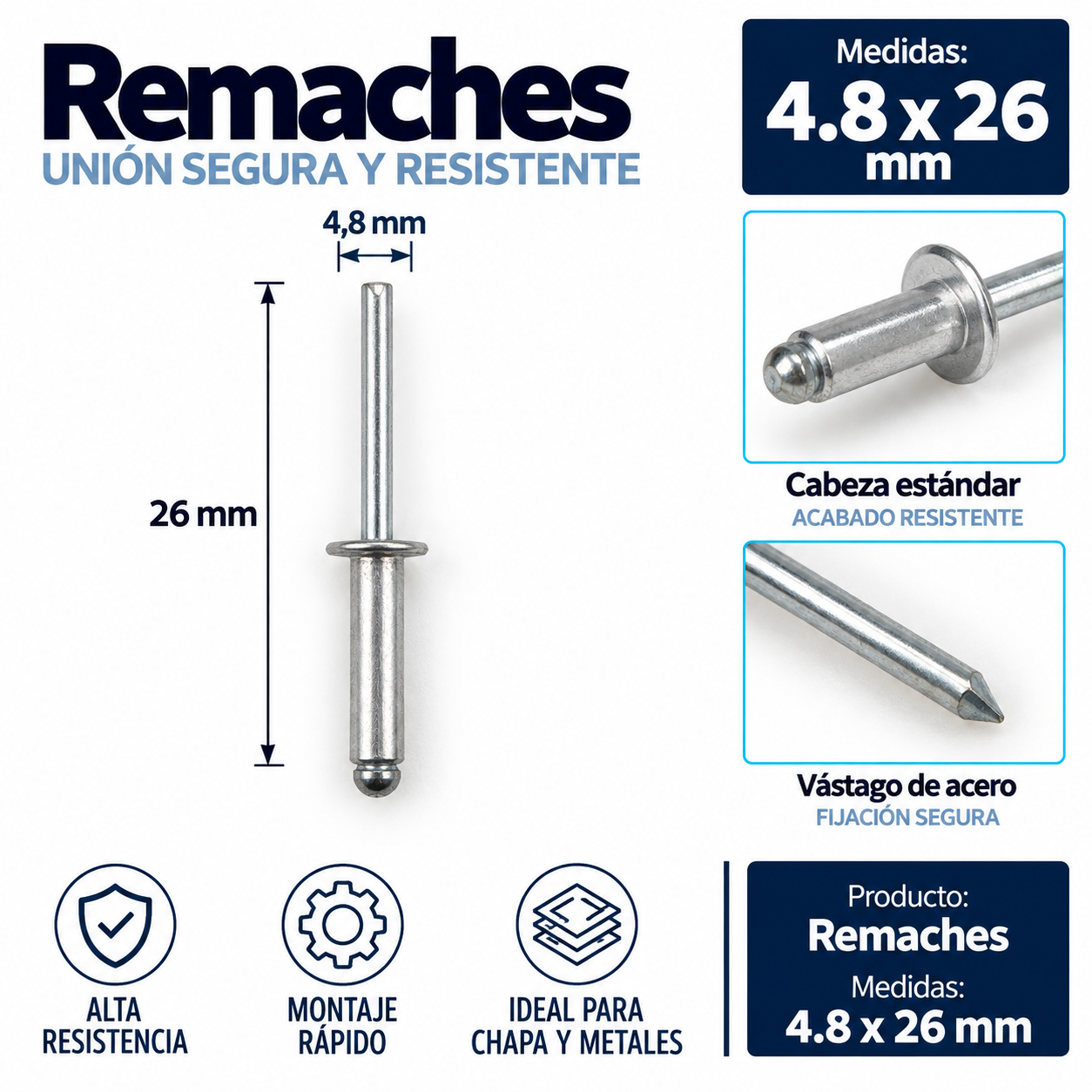 Remache 4,8 x 26 mm