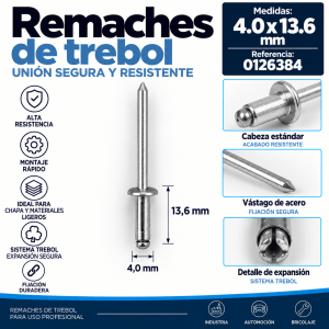 Remaches de trébol 4,0 x 13,6 mm – Ref. 0126384