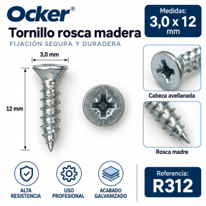 Tornillo rosca madera Ocker 3,0 x 12 mm – Ref. R312