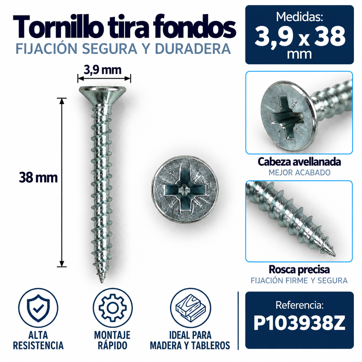 Tornillo tira fondos 3,9 x 38 mm – Ref. P103938Z