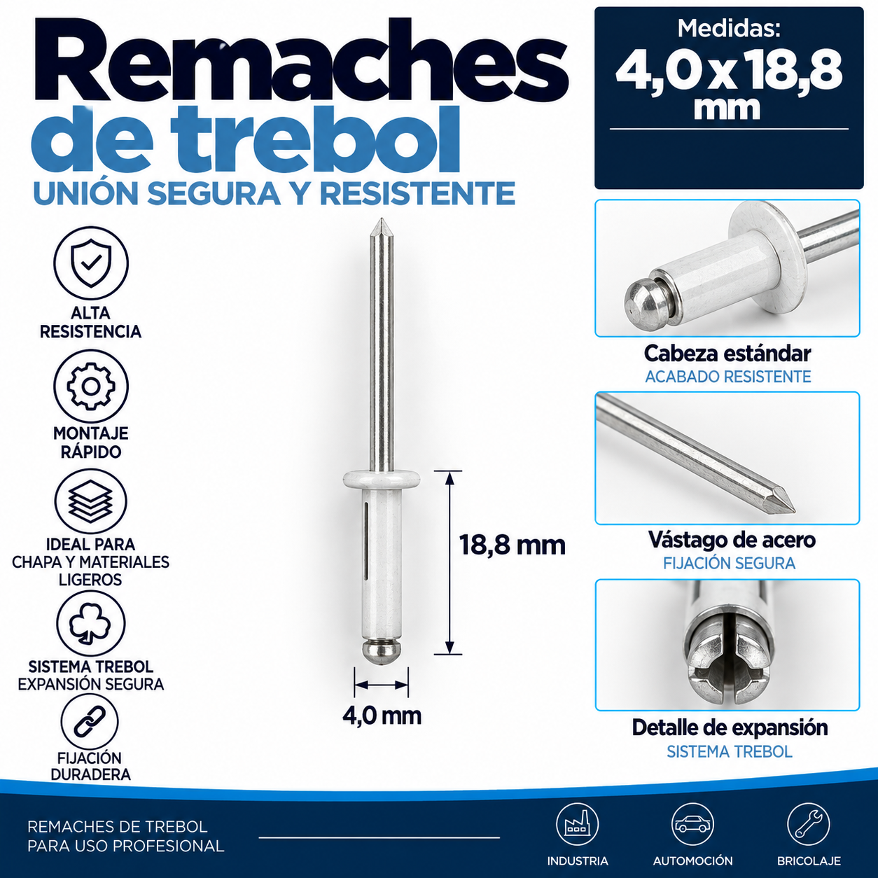 Remaches de trébol 4,0 x 18,8 mm