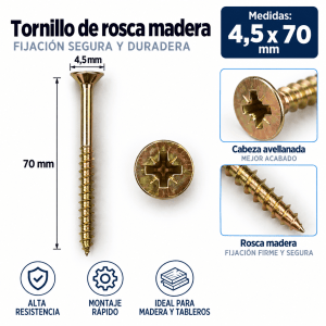 Tornillo rosca madera 4,5 x 70 mm