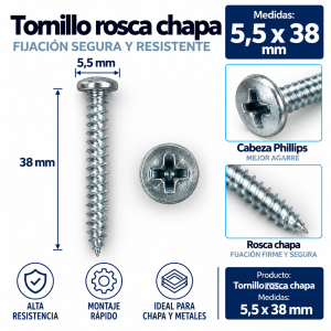 Tornillo rosca chapa 5,5 x 38 mm