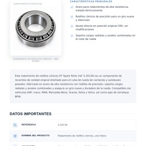 Rodamiento de Rodillos Cónicos DT Spare Parts REF. 5.20130